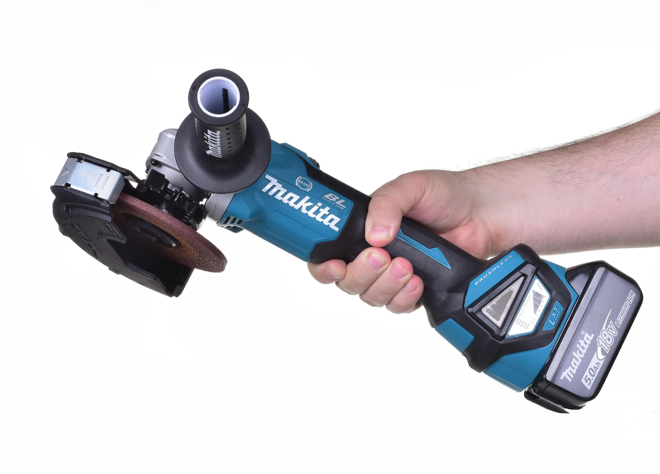MAKITA KAMPINIS ŠLIFULĖLIS 18V‐125mm 2 x 5.0Ah LI-ION REG. BLDC lagaminas MAKPAC DGA513RTJ