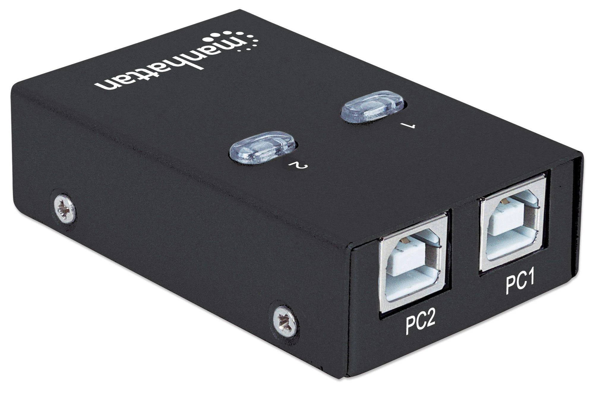 Intracom MANHATTAN Hi-Speed USB 2.0 bendrinimo jungiklis 1x2 prievadai, dvigubas valdymas, automatinio jutiklio USB 2.0 tipo A į B tipo jungiklis