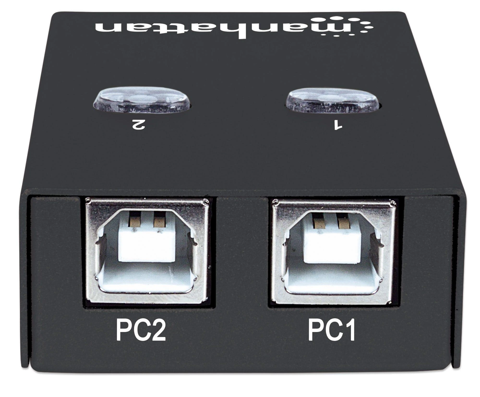 Intracom MANHATTAN Hi-Speed USB 2.0 bendrinimo jungiklis 1x2 prievadai, dvigubas valdymas, automatinio jutiklio USB 2.0 tipo A į B tipo jungiklis