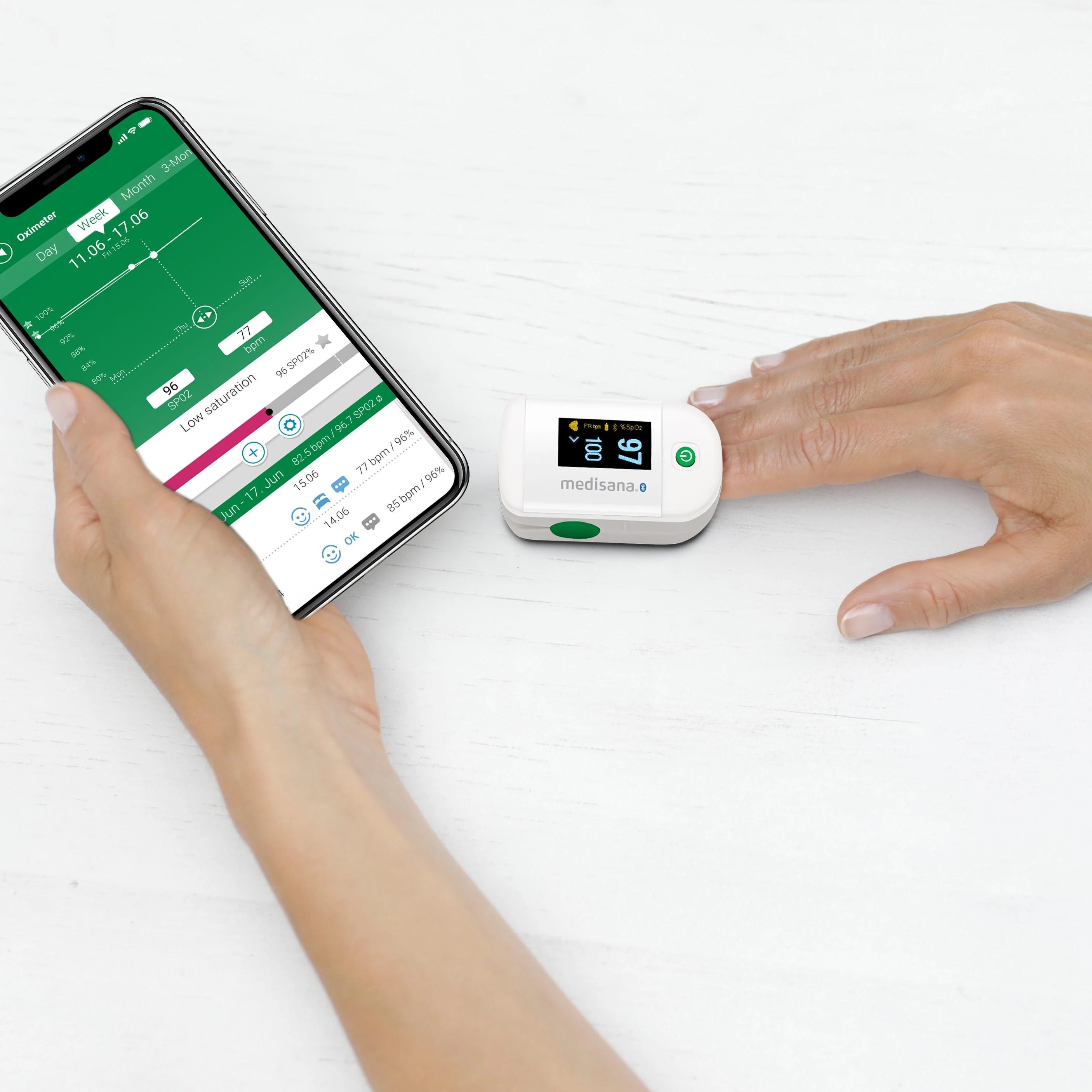 Medisana PM 100 pulsoksimetro jungtis