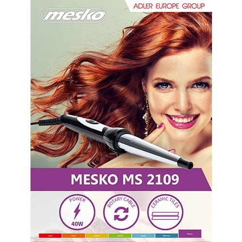 Mesko | Conical Hair Curling Iron | MS 2109 | Garantija 24 mėn. | Ceramic heating system | Barrel diameter 13-25 mm | 40 W | Nerūdijantis plienas/Juodas
