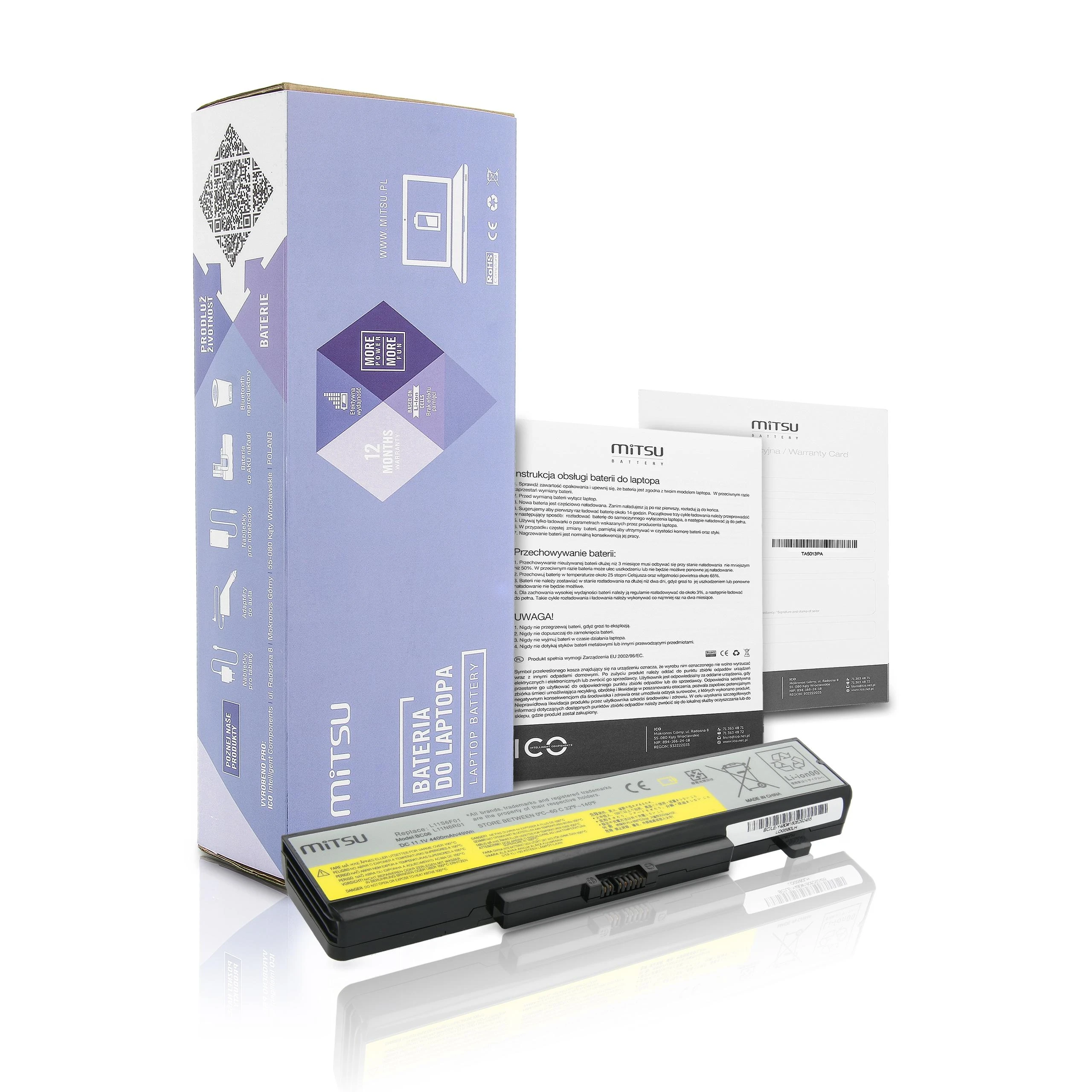 Baterija Mitsu BC/LE-Y480 (Lenovo IdeaPad 4400 mAh 49 Wh)