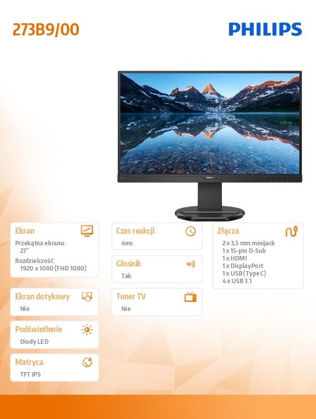 PHILIPS LCD monitorius, 273B9 / 00 / 27 colių / 1920x1080 / IPS ...