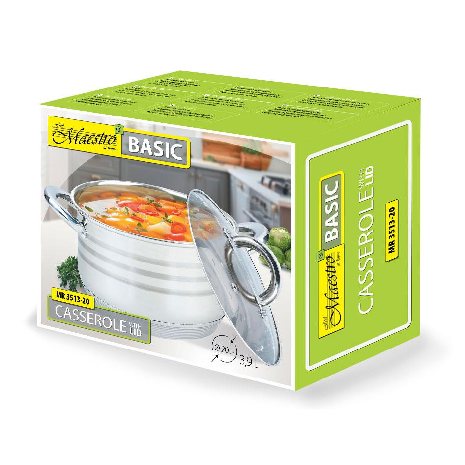 Plieninis puodas su dangteliu, indukcinis, 20cm, 3,9l | Maestro MR-3513-20