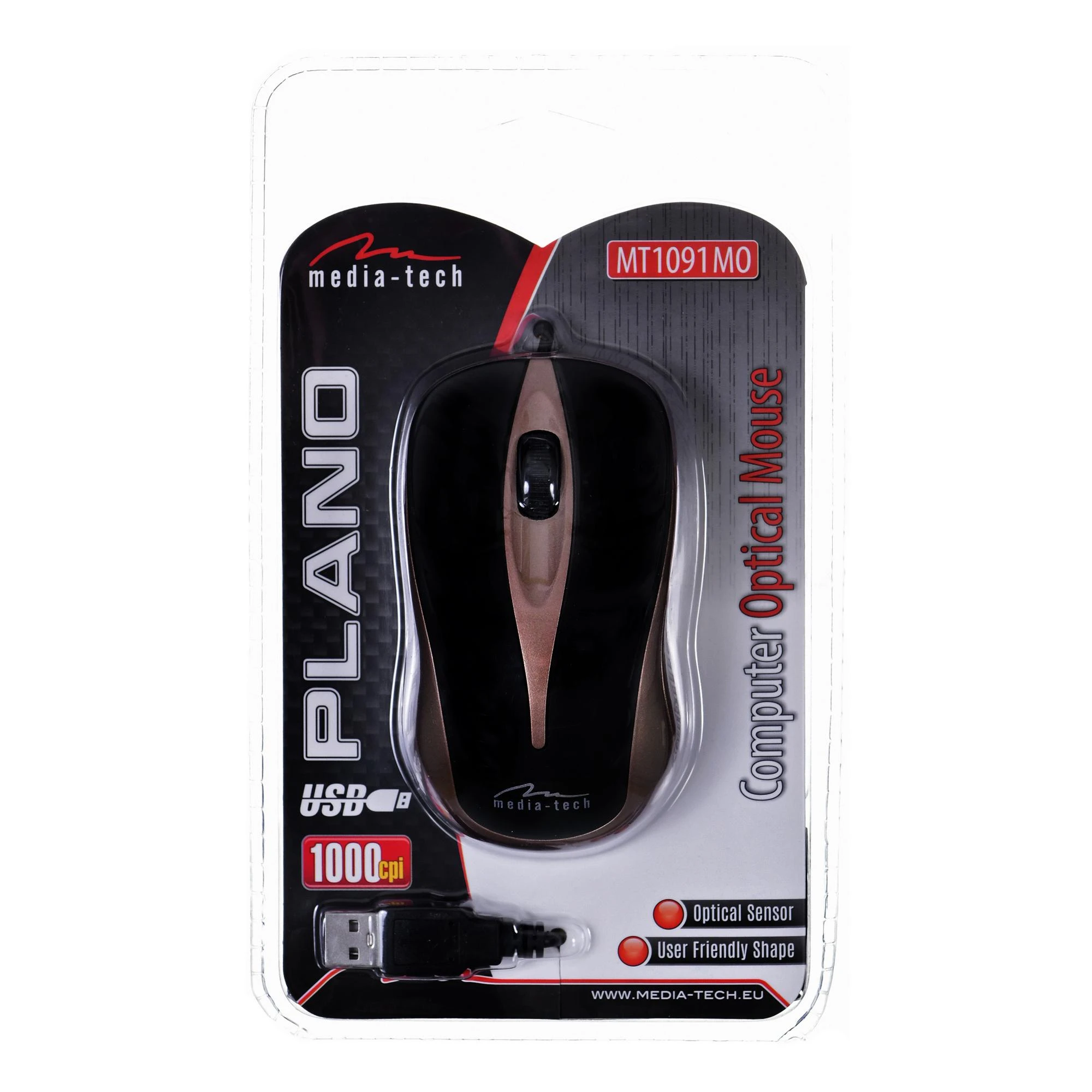 Itin ergonomiška optinė pelė Media-Tech PLANO MT1091MO, USB jungtis, 800DPI, ruda