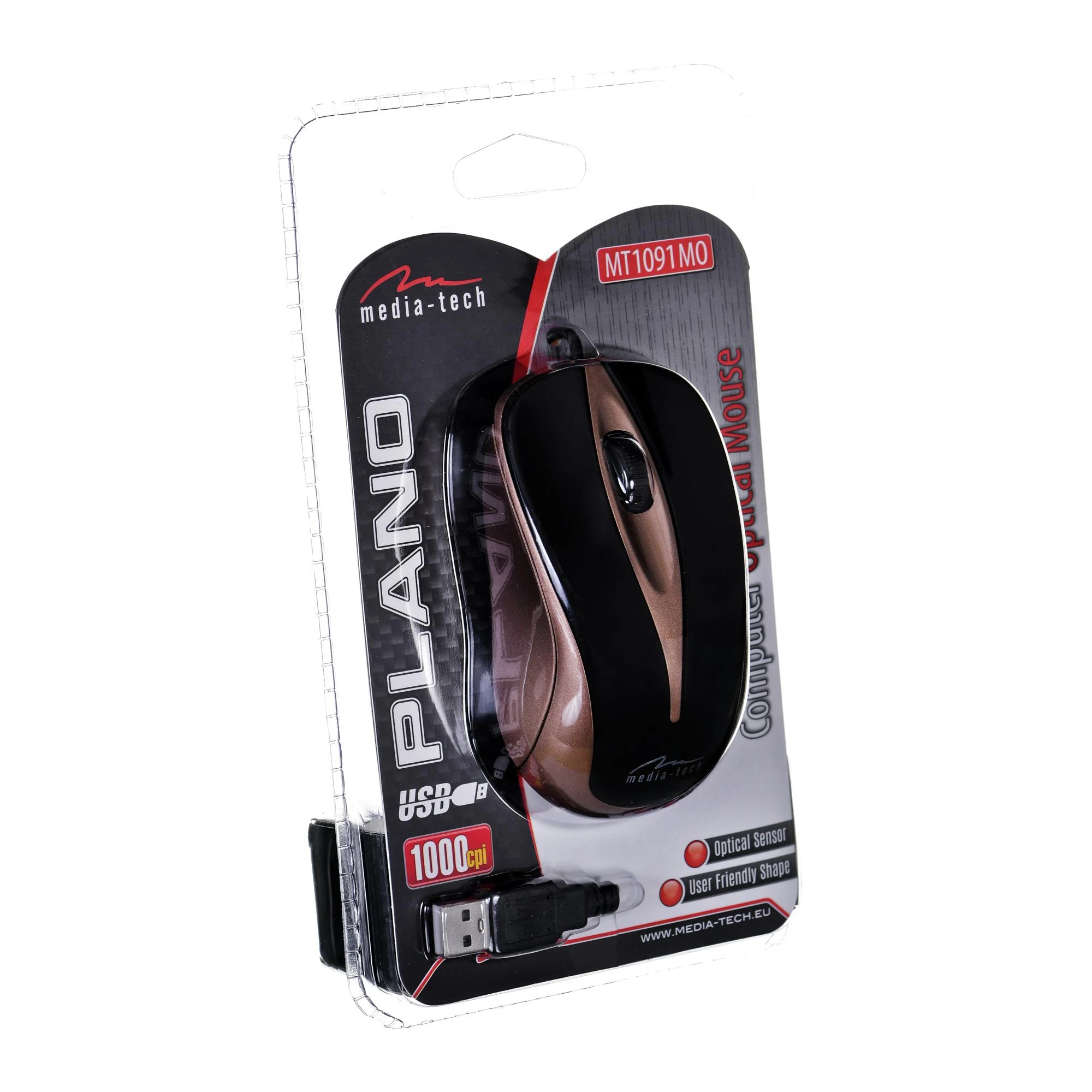 Itin ergonomiška optinė pelė Media-Tech PLANO MT1091MO, USB jungtis, 800DPI, ruda