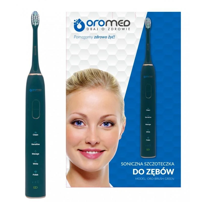Oromed Oro-Brush žalias šepetėlis su valymo režimų aprašymu
