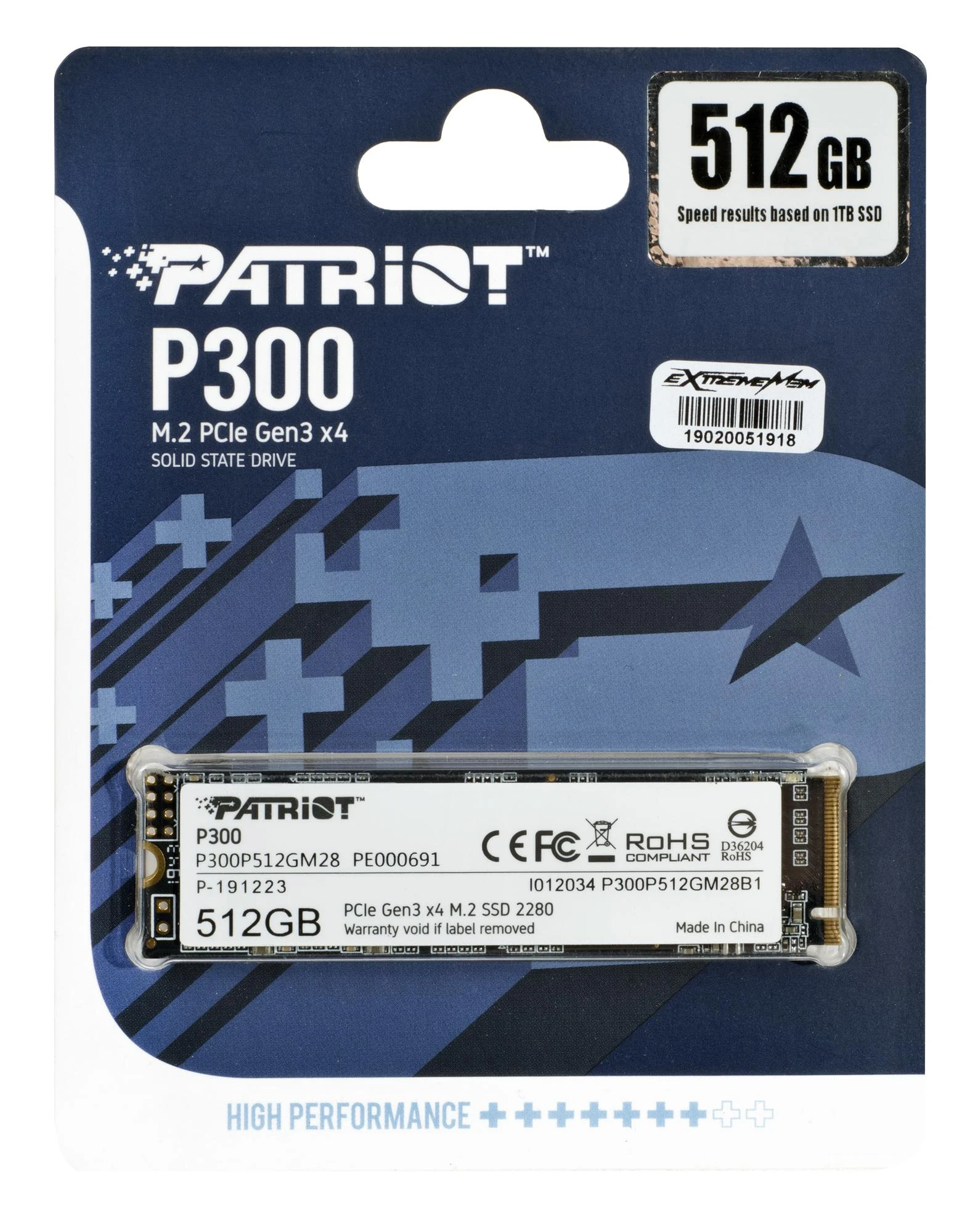 Kietasis vidinis diskas Patriot P300 M.2 PCIe Gen 3 x4 512GB SSD
