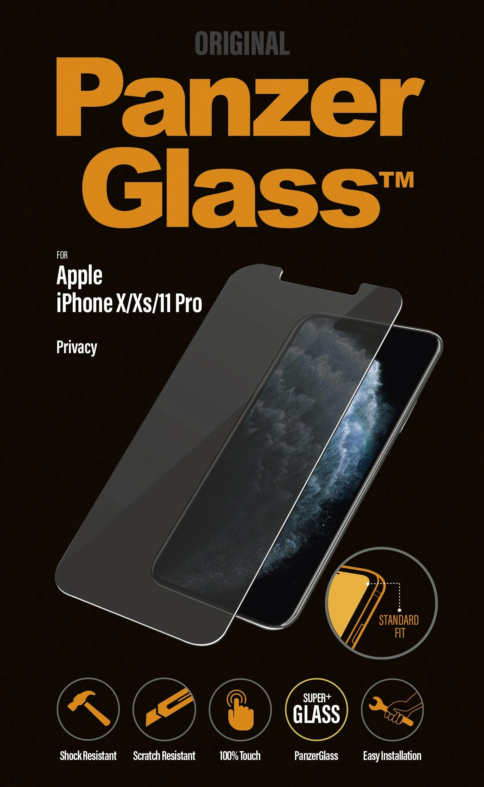 Panzer Glass PanzerGlass | P2661 | Ekrano apsauga | Apple | iPhone X/Xs/11 Pro | Grūdintas stiklas | Skaidrus | Konfidencialumo filtras; Nedūžtančios filmas (sulaiko stiklą ir apsaugo nuo stiklo šukių dūžtant); Lengvas montavimas su pilnais klijais; Suderinamas su visais dėklais; Anti-glare danga (sumažina šviesos atspindį); Mėlyna šviesos mažinimas; Oleofobinis sluoksnis (antibakterinis + antipirštų atspaudai); 100% prisilietimo išsaugojimas; Išlaiko visas telefono funkcijas