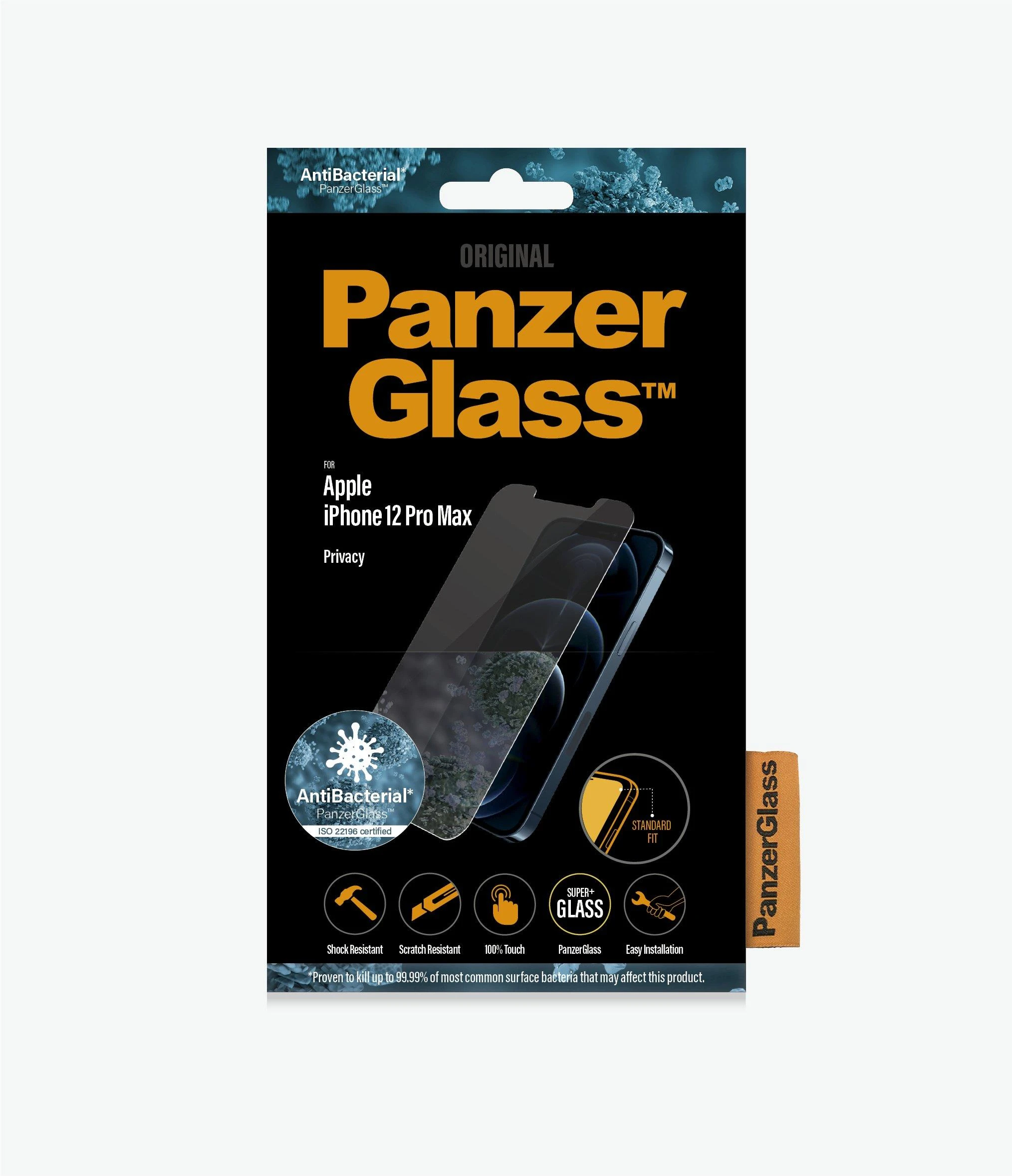 Panzer Glass PREMIUM TEMPERED biometrinio stiklo ekrano apsauga, visas dangtelis skirtas iPhone 12 Pro Max Privacy AB