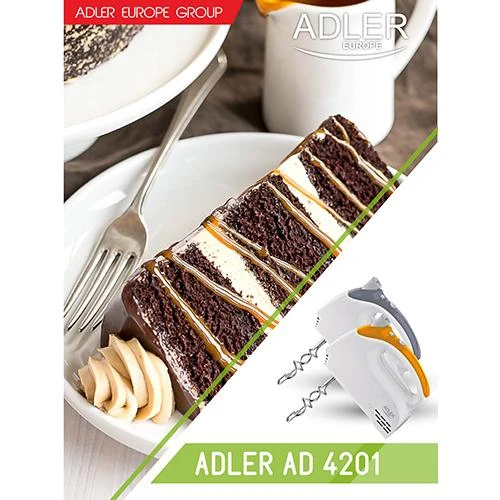 Plakiklis Adler AD 4201 g Baltas, Hand mixer, 300 W, Greičių skaičius 5, Shaft material Nerūdijantis plienas,
