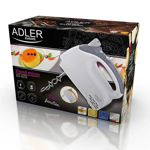 Plakiklis Adler AD 4201 g Baltas, Hand mixer, 300 W, Greičių skaičius 5, Shaft material Nerūdijantis plienas,