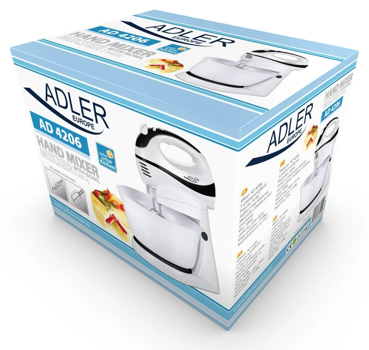 Virtuvinis kombainas Adler | Mixer | AD 4206 | Mixer with bowl | 300 W | Greičių skaičius 5 | Turbo mode | Baltas