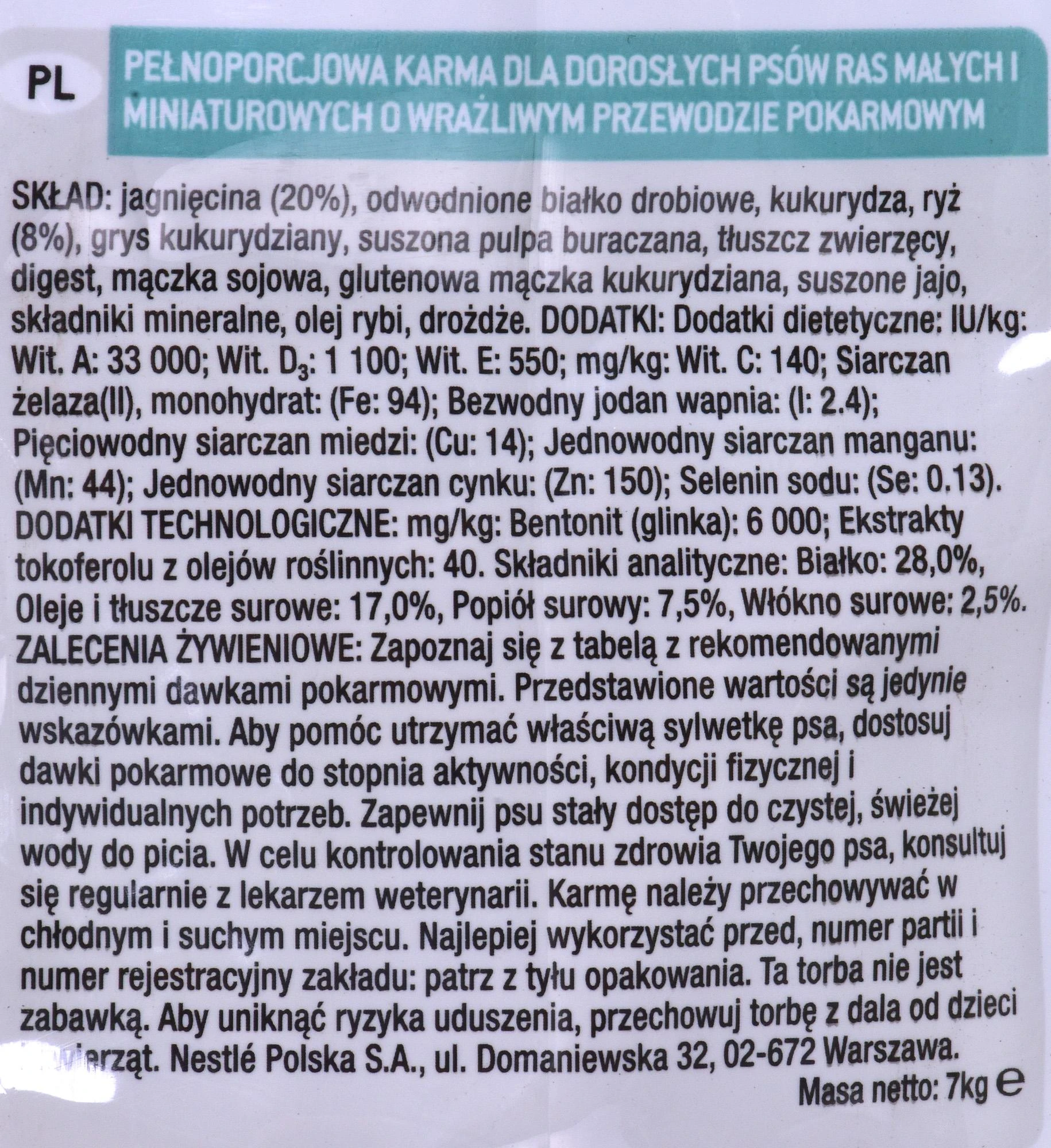 Purina Nestle Šunų Maistas - PURINA Pro Plan Small & Mini Adult Sensitive Digestion 7kg