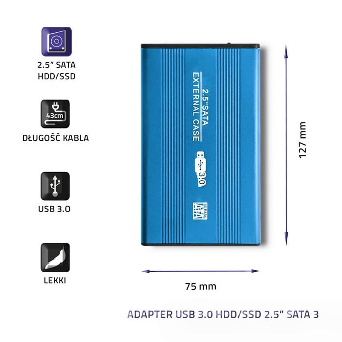 QOLTEC išorinio kietojo disko dėklas HDD/SSD 2.5" SATA3 USB 3.0 Mėlyna