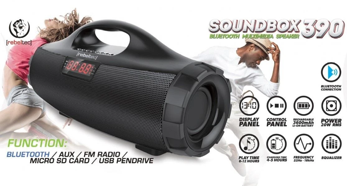 Nešiojamas garsiakalbis Rebeltec SoundBox 390, juoda