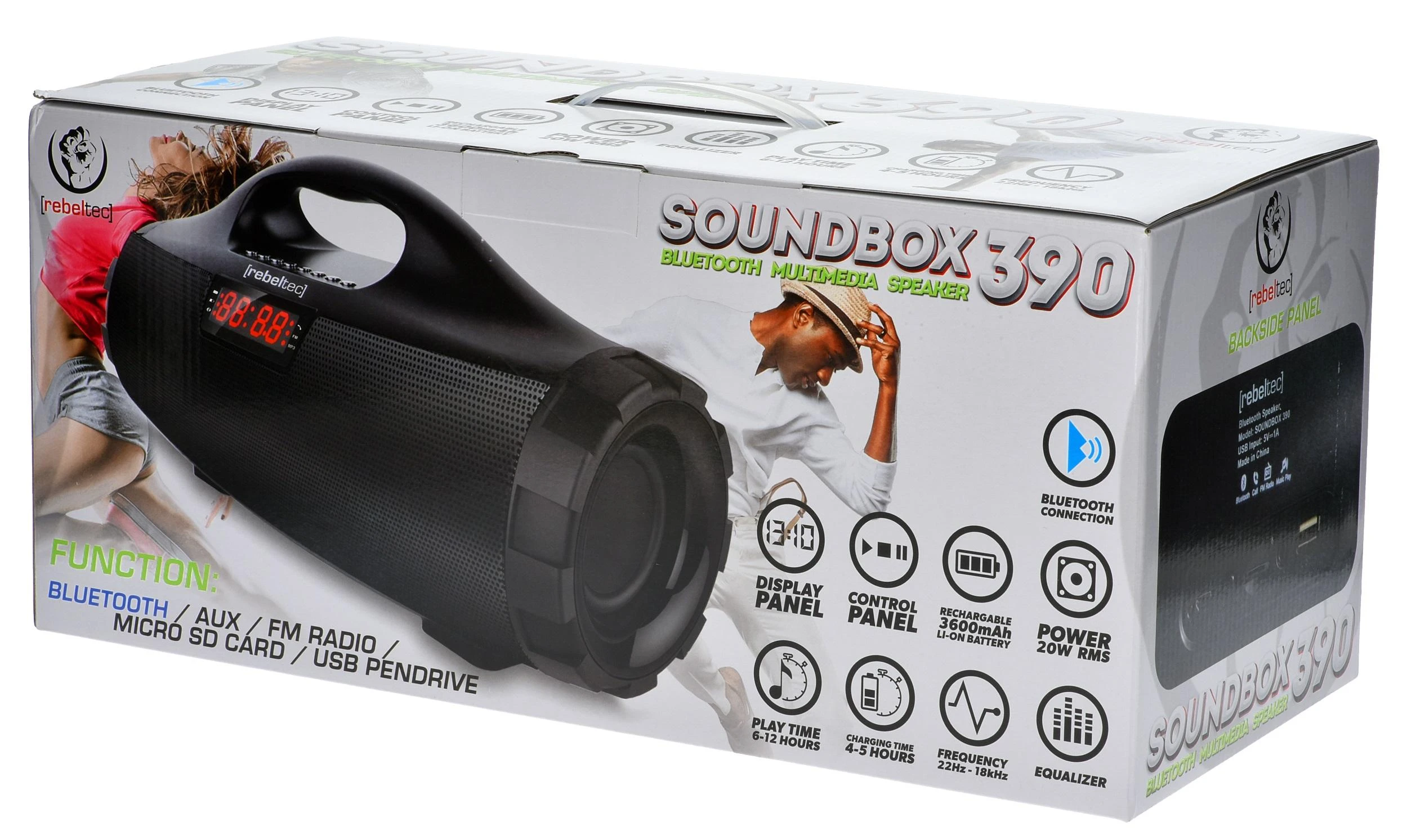 Nešiojamas garsiakalbis Rebeltec SoundBox 390, juoda