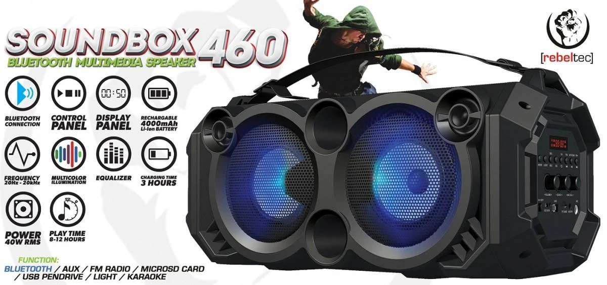 Nešiojama kolonėlė  Rebeltec SoundBox 460, Juodos spalvos