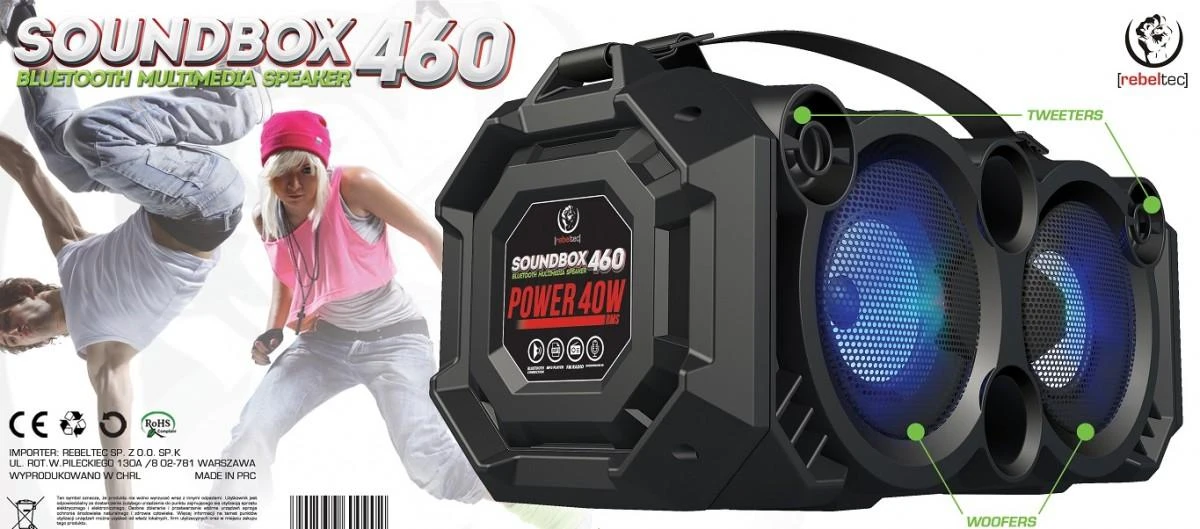 Nešiojama kolonėlė  Rebeltec SoundBox 460, Juodos spalvos