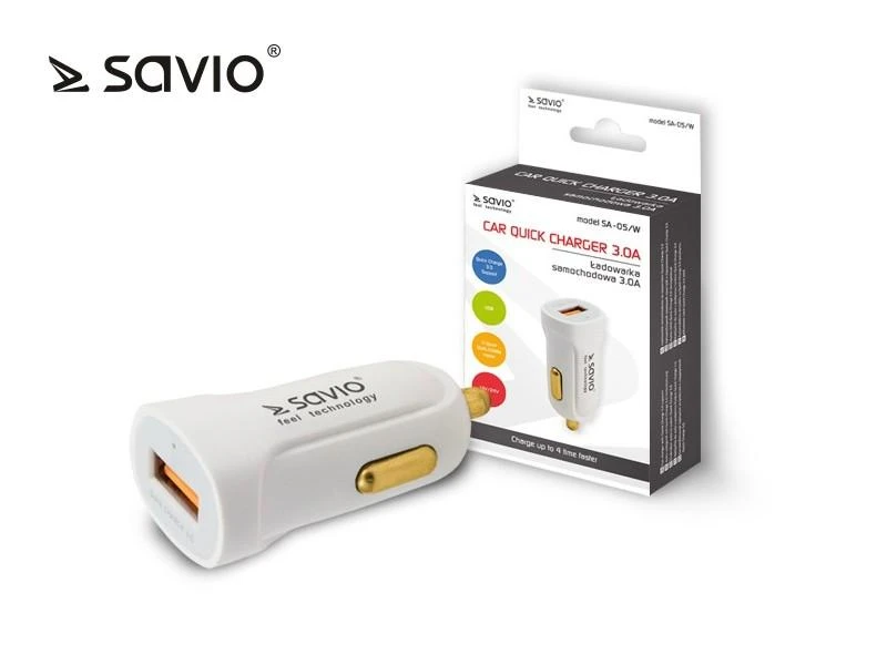 Aut.įkrov.Savio SA-05 Baltas 1xUSB