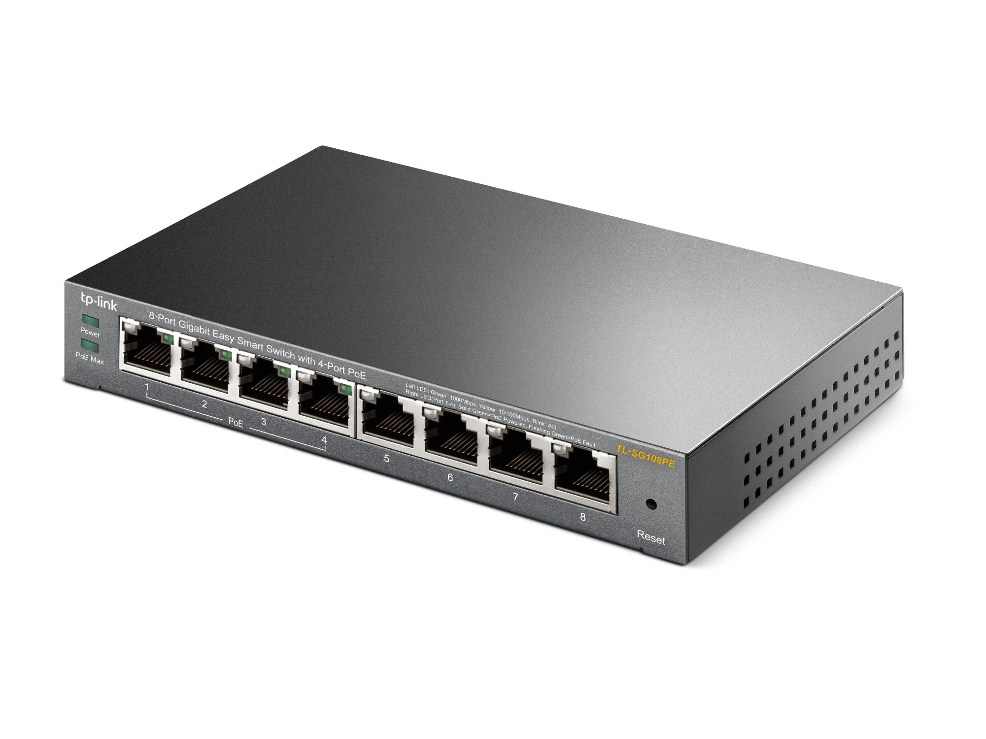 TP-Link 8 prievadų "Gigabit Easy Smart" komutatorius su 4 prievadų PoE (TL-SG108PE)