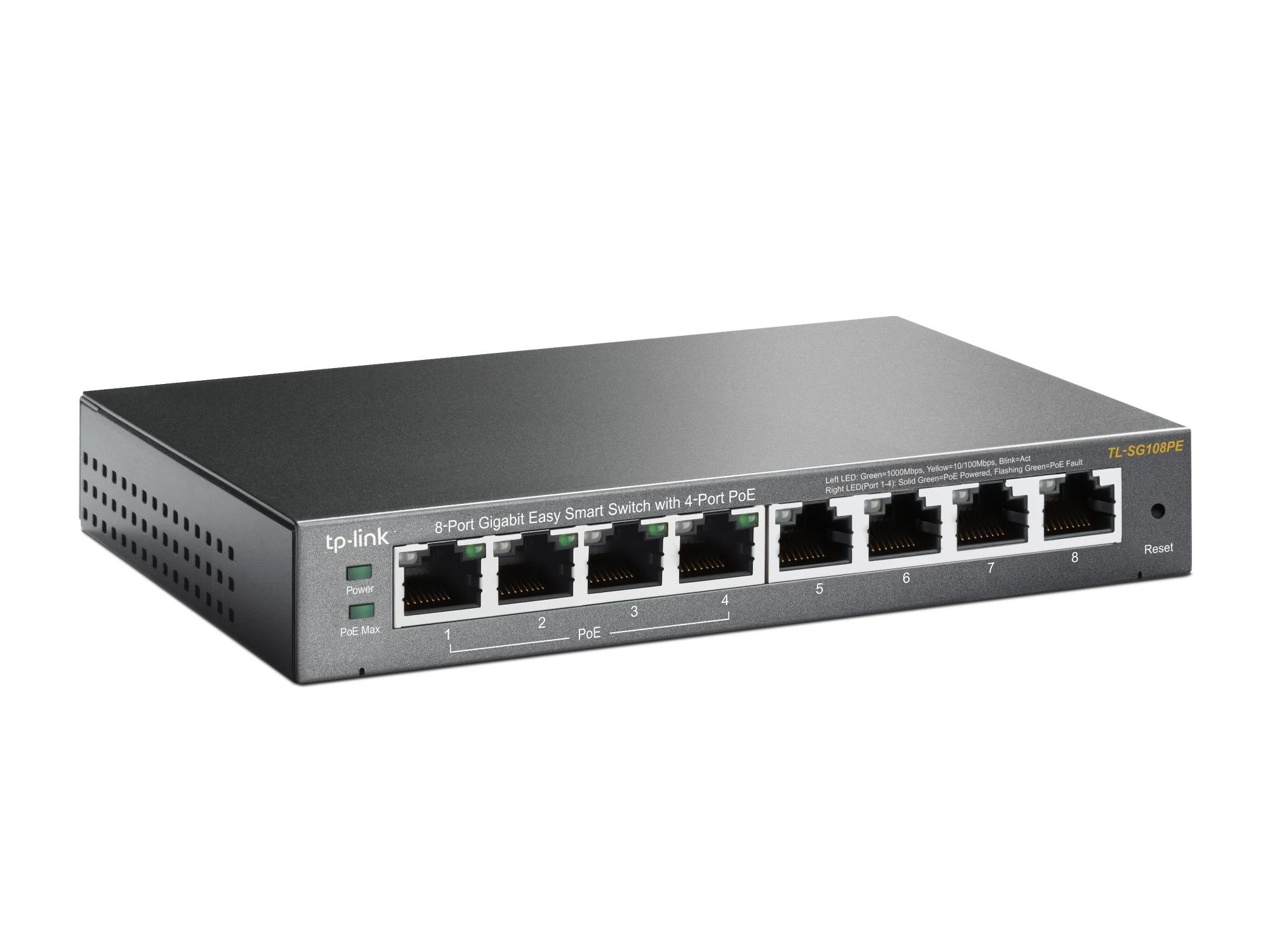 TP-Link 8 prievadų "Gigabit Easy Smart" komutatorius su 4 prievadų PoE (TL-SG108PE)