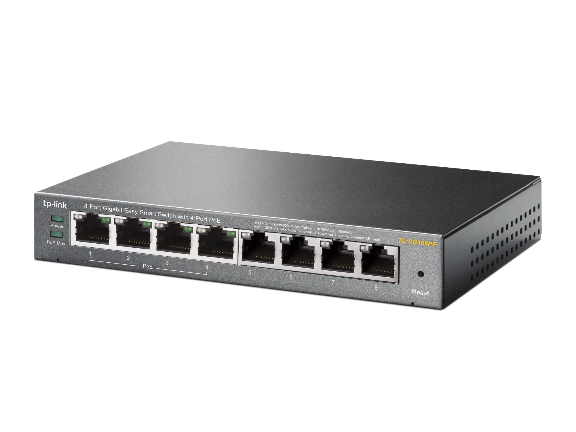 TP-Link 8 prievadų "Gigabit Easy Smart" komutatorius su 4 prievadų PoE (TL-SG108PE)