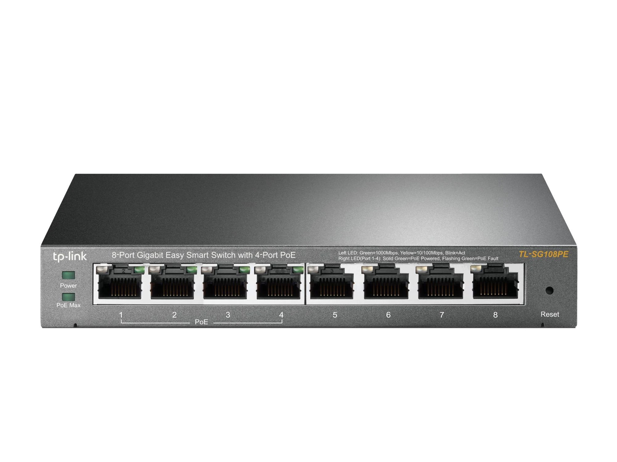 TP-Link 8 prievadų "Gigabit Easy Smart" komutatorius su 4 prievadų PoE (TL-SG108PE)