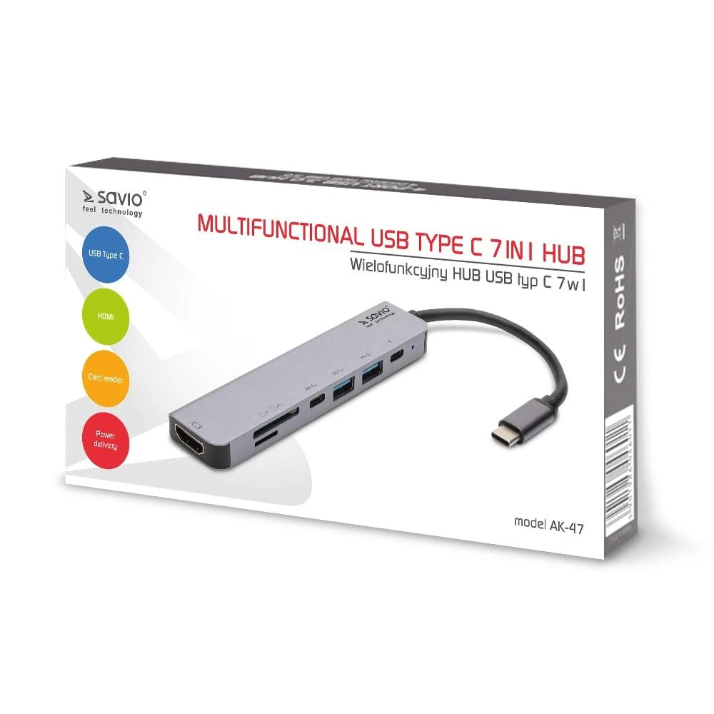 Daugiafunkcis USB HUB Type C 7in1 SAVIO AK-47