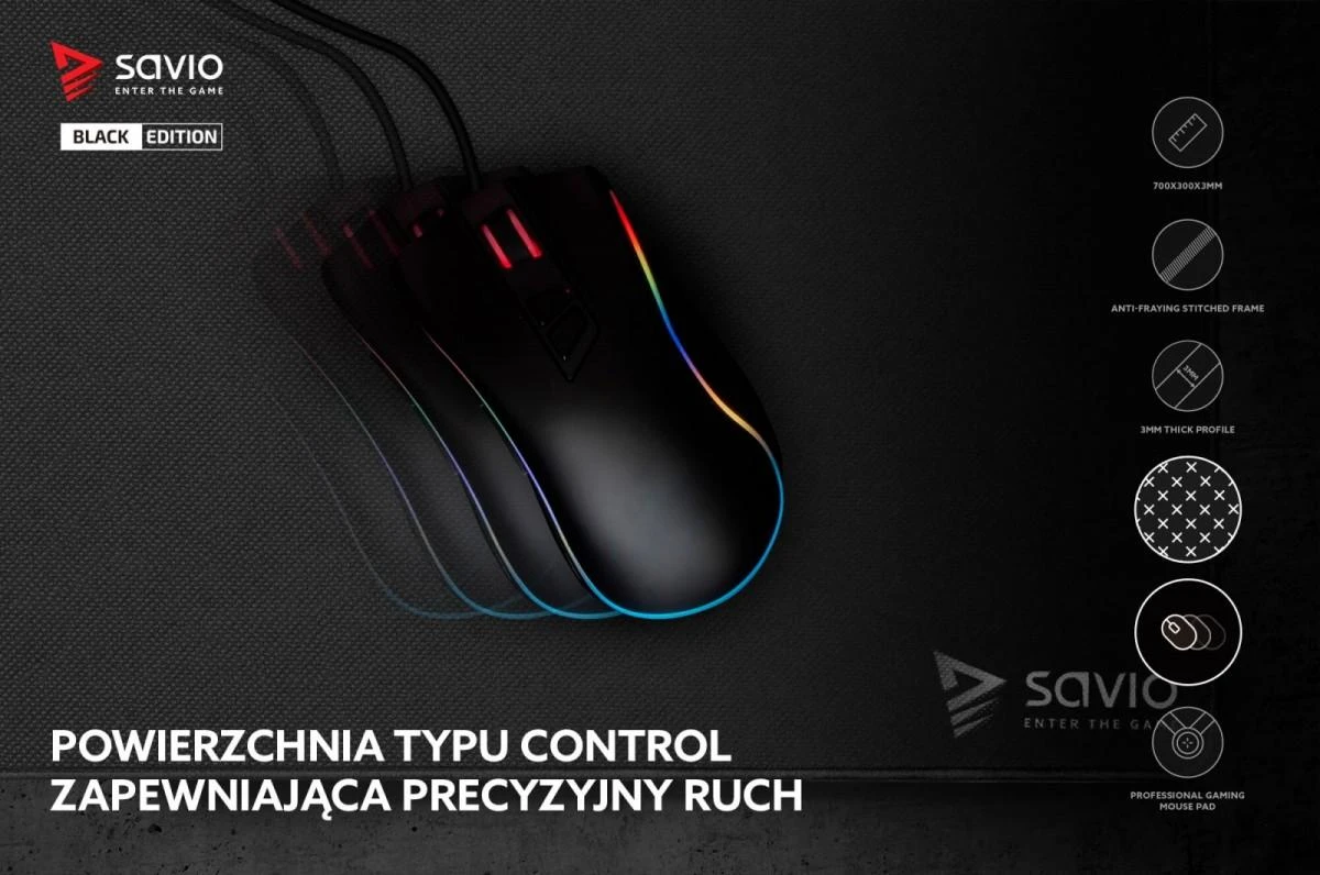 Žaidimų Pelės Kilimėlis - Savio Precision Control L 70x30, Juodas