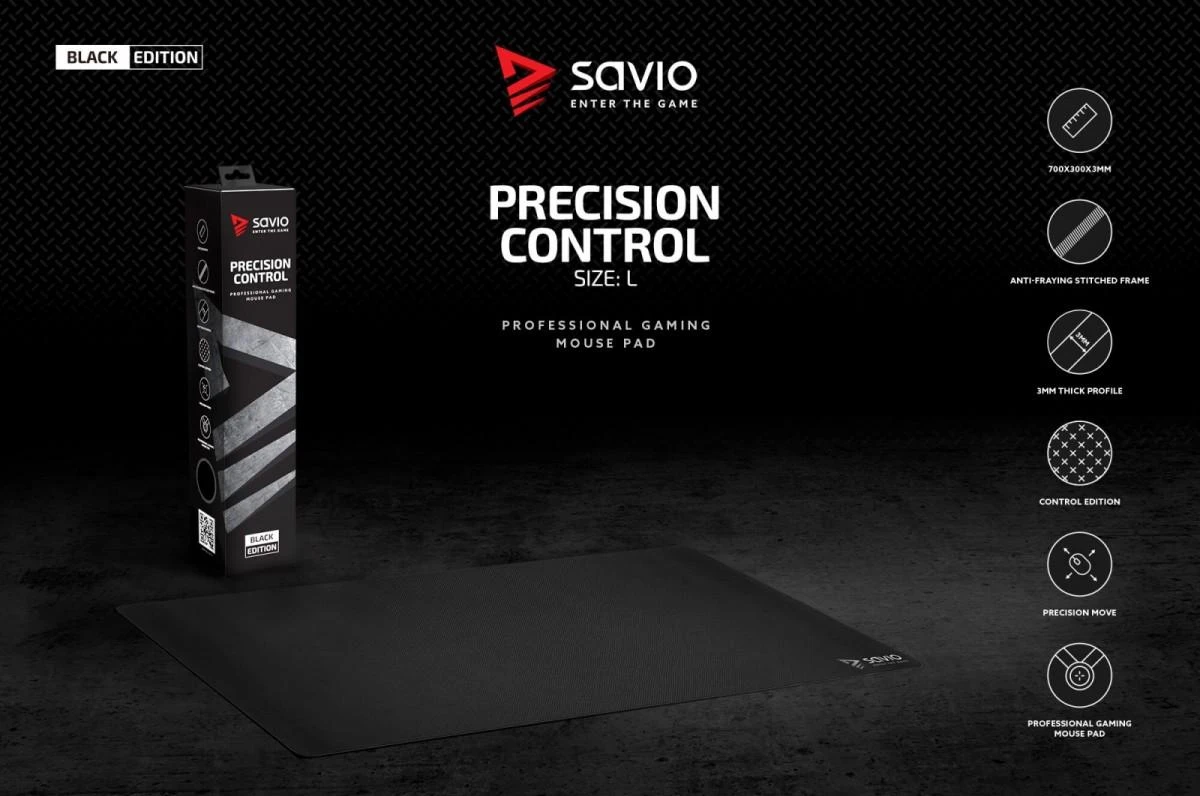 Žaidimų Pelės Kilimėlis - Savio Precision Control L 70x30, Juodas