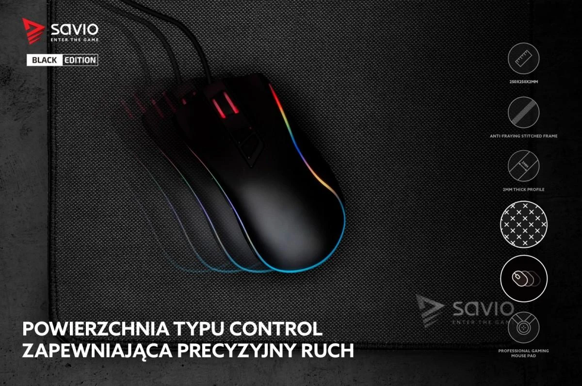 Žaidimų Pelės Kilimėlis - Savio Precision Control S 25x25, Juodas
