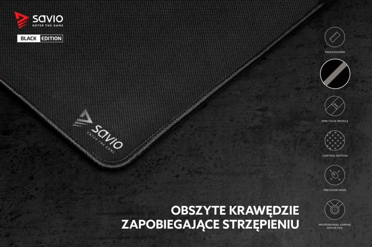 SAVIO Juodas Edition Precision Control XL 90x40 Pelės kilimėlis žaidimams Juodas
