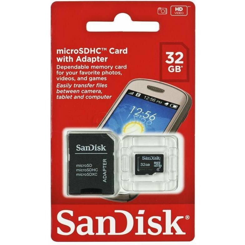 Atminties kortelė SanDisk Micro SDHC 32GB + SD adapteriai; EAN: 619659066918