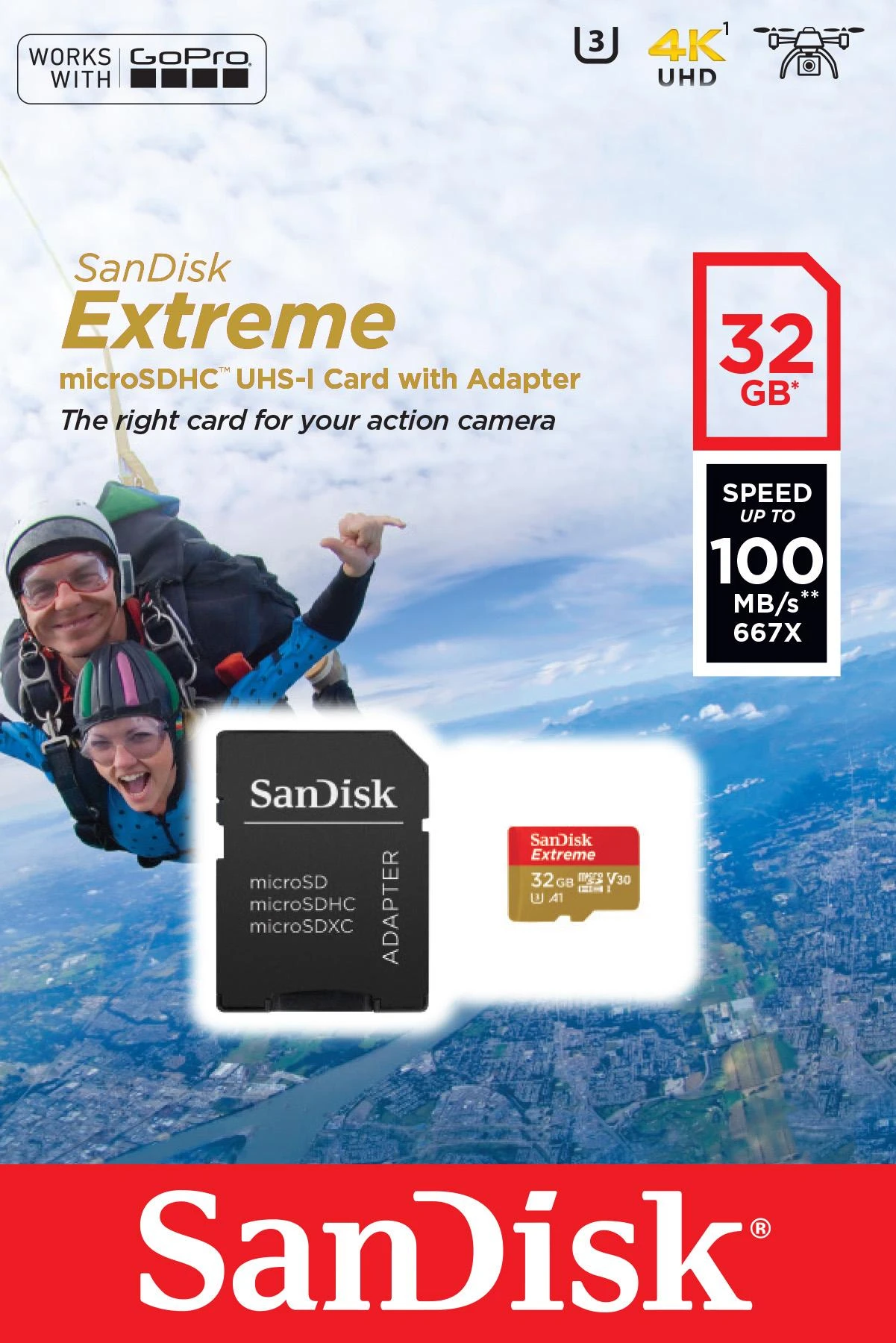 SanDisk Extreme 32GB kortelės komplektas su adapteriu