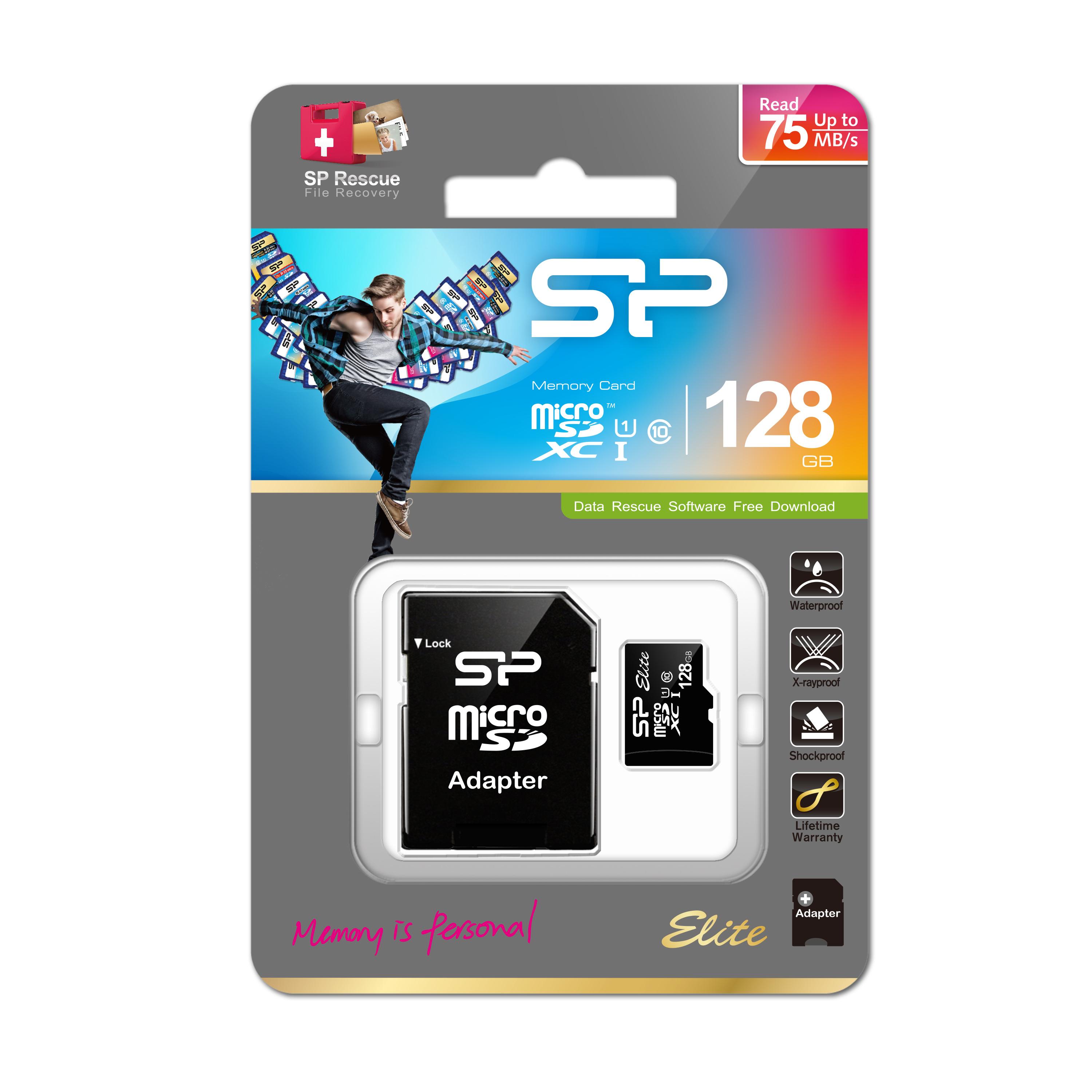 SILIKONIO MAITINIMO KOMPIUTERIS & COMMUNICAT SILICONPOW SP128GBSTXBU1V10SP Silicon Power atminties kortelė Micro SDXC 128GB Class 10 Elite UHS-1 +Adapteriai