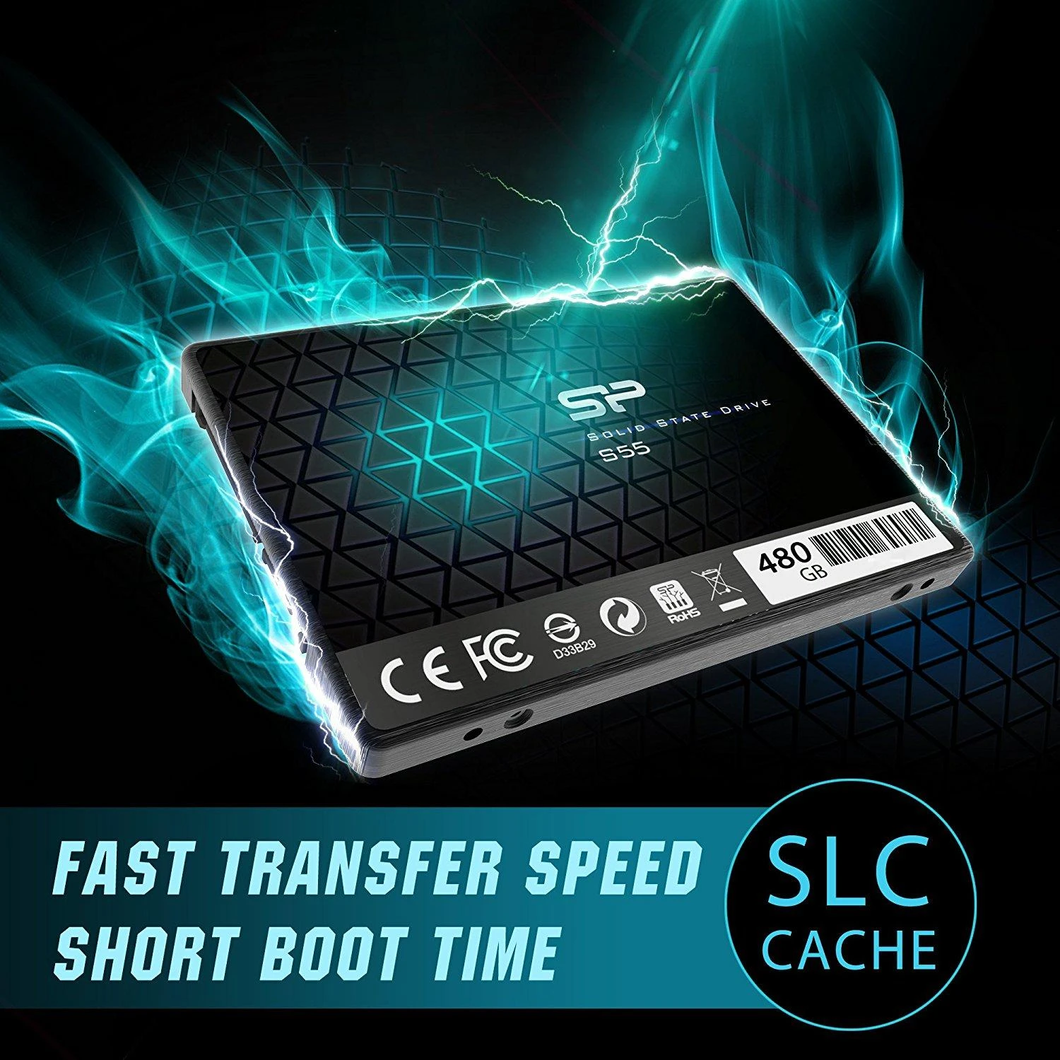 Silicon Power Slim S55 480 GB, SSD form factor 2.5", SSD sąsaja SATA, Rašymo greitis 440 MB/s, Skaitymo greitis 550 MB/s