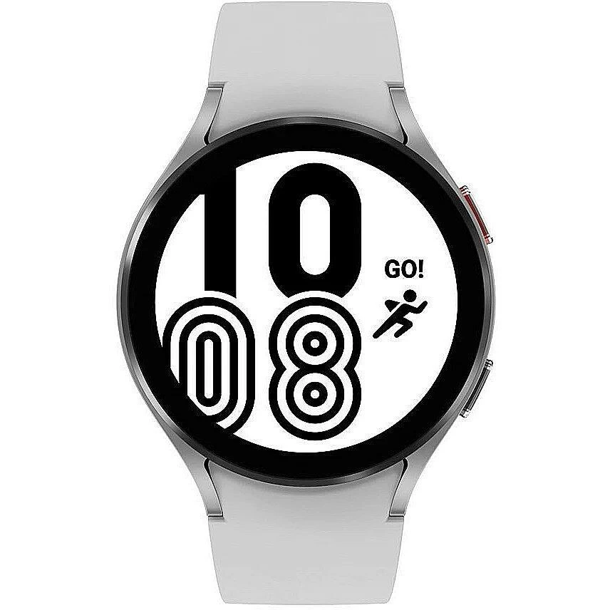 Išmanusis laikrodis Samsung Galaxy Watch 4  LTE (44 mm), Sidabrinės spalvos su baltos spalvos silikoniniu dirželiu