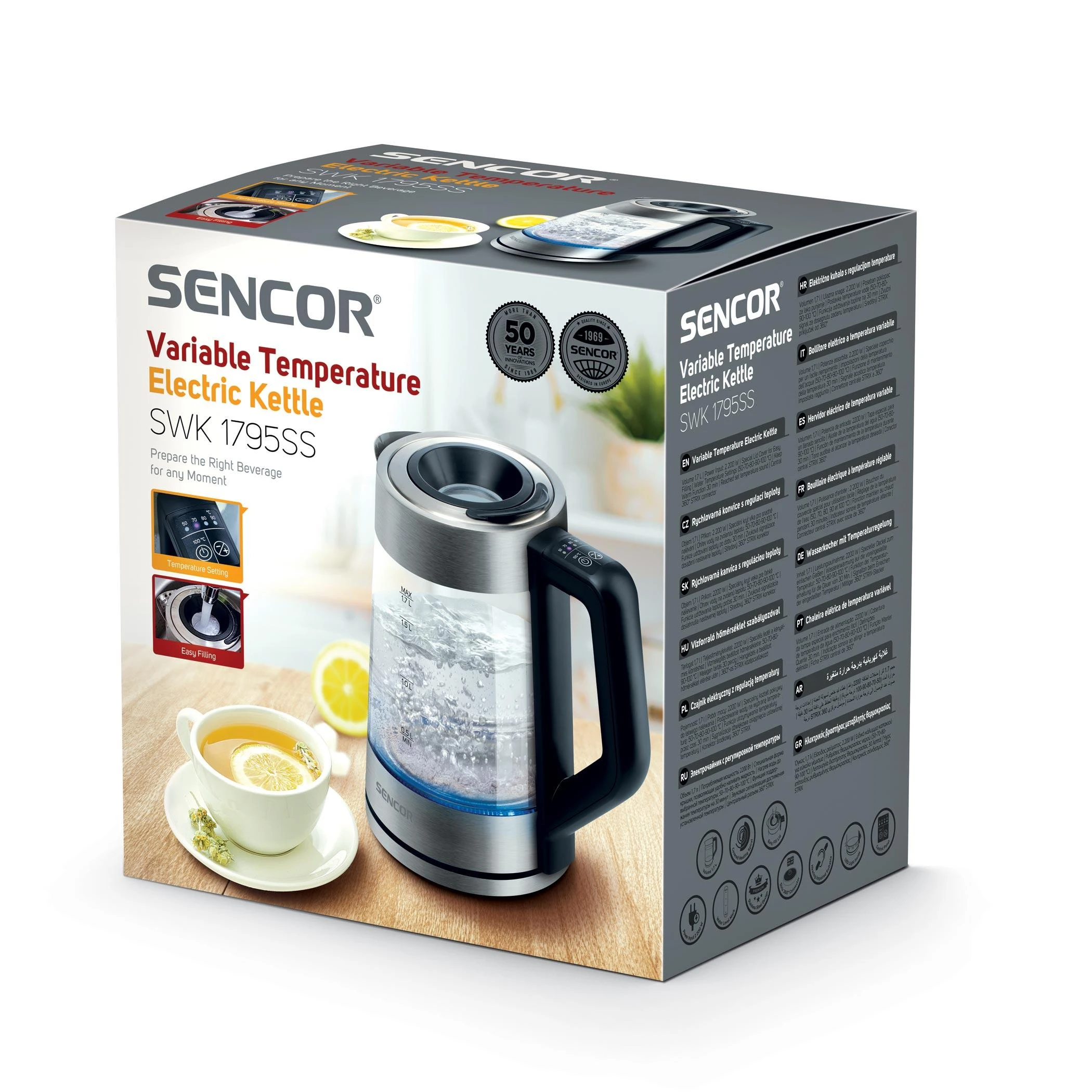Sencor elektrinis stiklinis virdulys 1.7L su reguliuojama temperatūra, 2200W, SWK1795SS