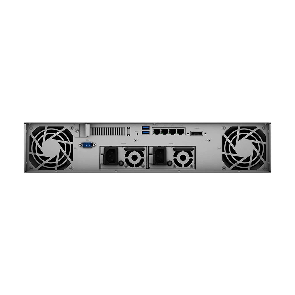 Serveris SYNOLOGY RS1221RP+ 8 skyrių NAS-Rackmount AMD Ryzen V1500B keturių branduolių 2,2 GHz 4GB DDR4 iki 32GB RJ-45 4x1GbE 2xUSB 3.2 1xeSATA