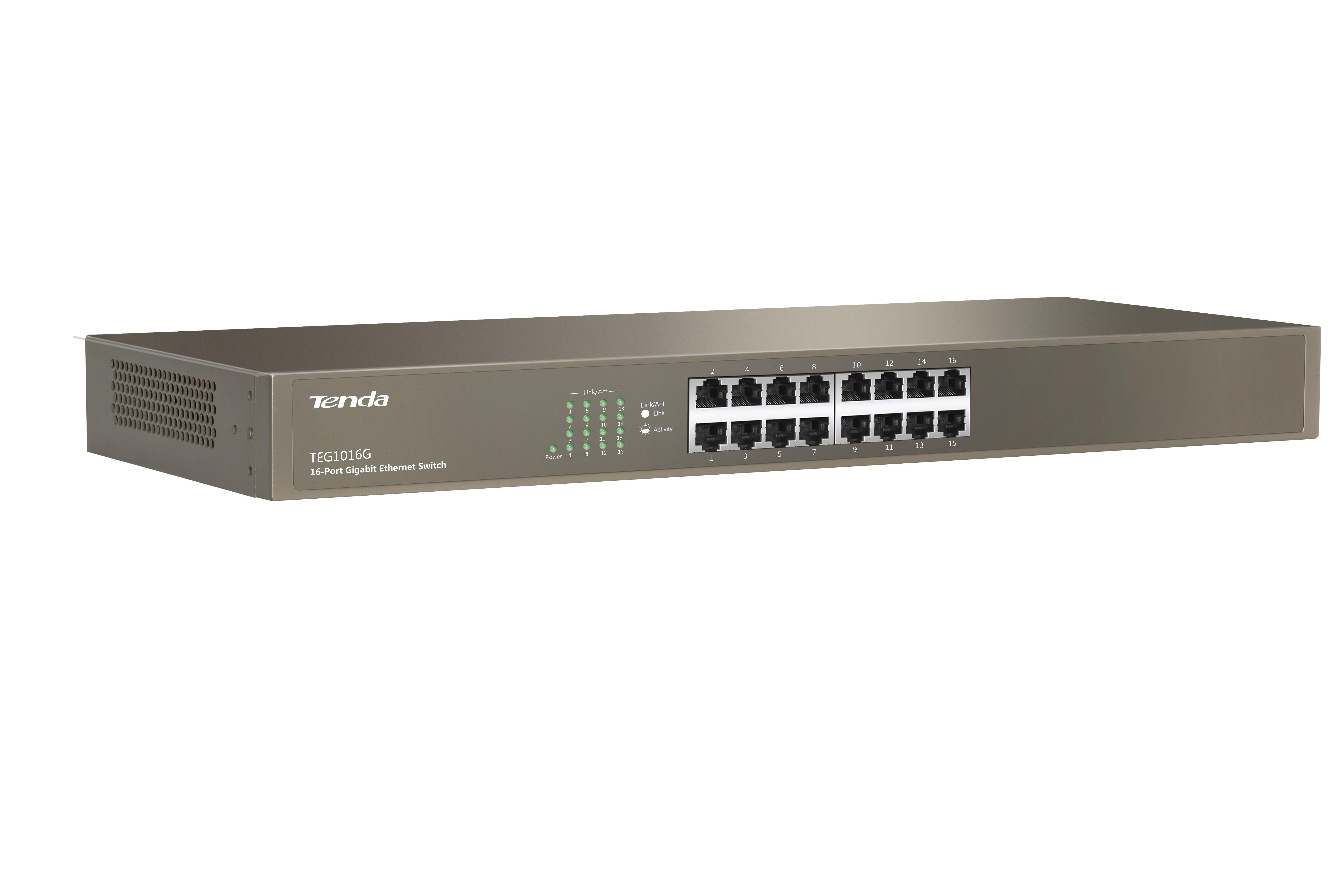 Šakotuvas „Tenda TEG1016G“ tinklo komutatorius, nevaldomas gigabito eternetas (10/100/1000), 1U, Mėlyna