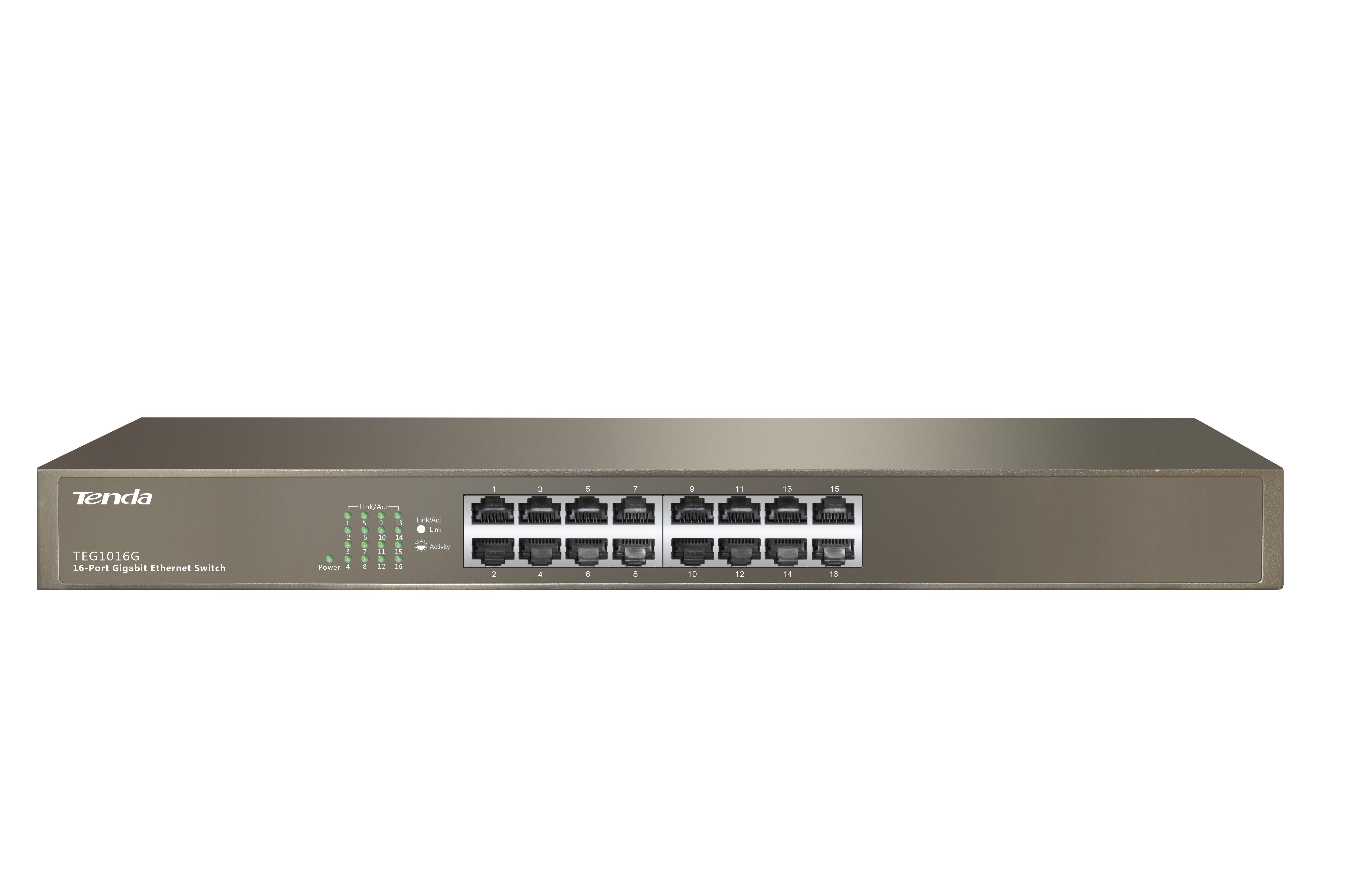 Šakotuvas „Tenda TEG1016G“ tinklo komutatorius, nevaldomas gigabito eternetas (10/100/1000), 1U, Mėlyna