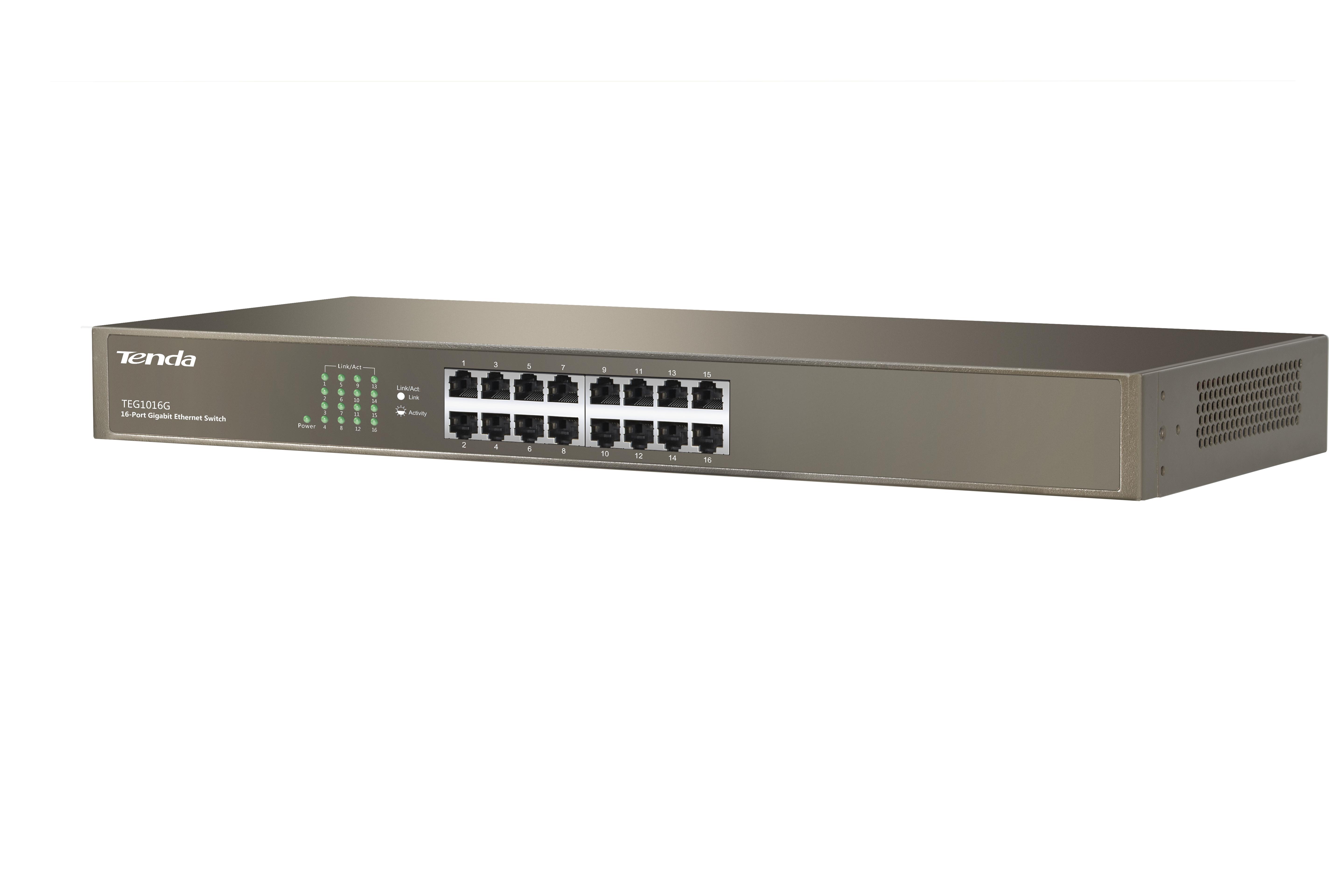 Šakotuvas „Tenda TEG1016G“ tinklo komutatorius, nevaldomas gigabito eternetas (10/100/1000), 1U, Mėlyna
