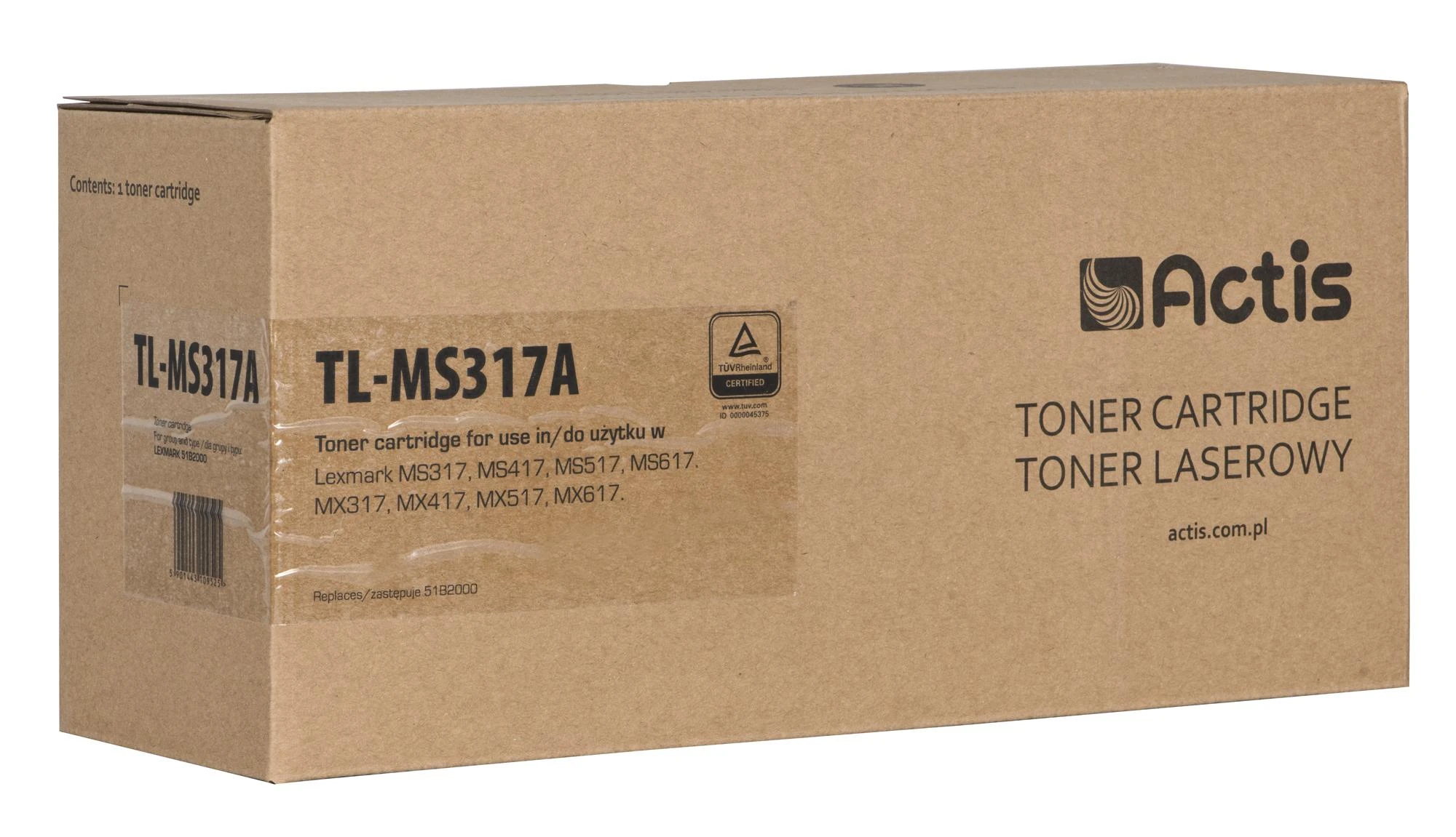 Toneris ACTIS TL-MS317A (pakaitinis Lexmark 51B2000, standartinis, 2500 puslapių, juodas)