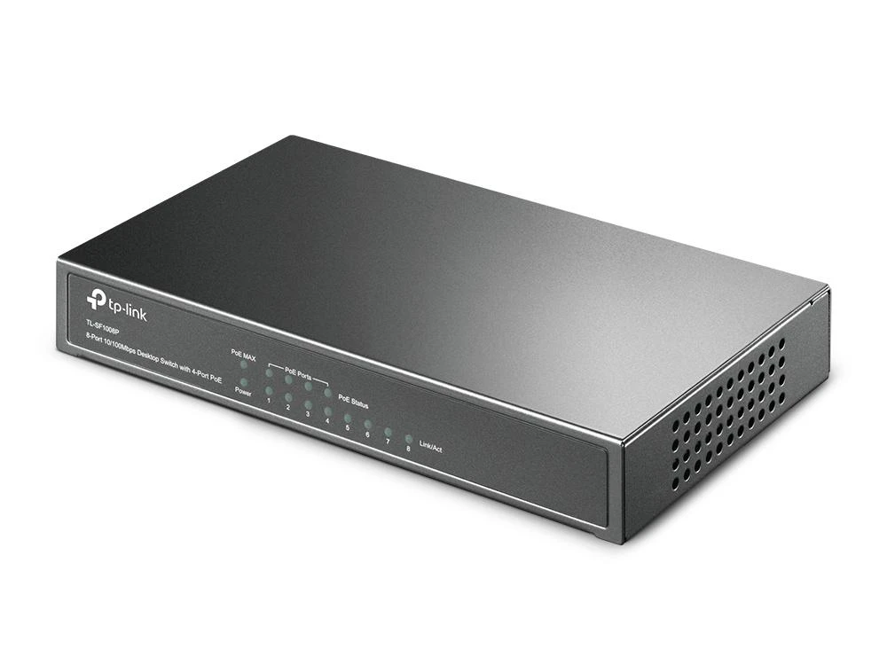 Šakotuvas TP-LINK 8 prievadų PoE jungiklis 4 PoE prievadai