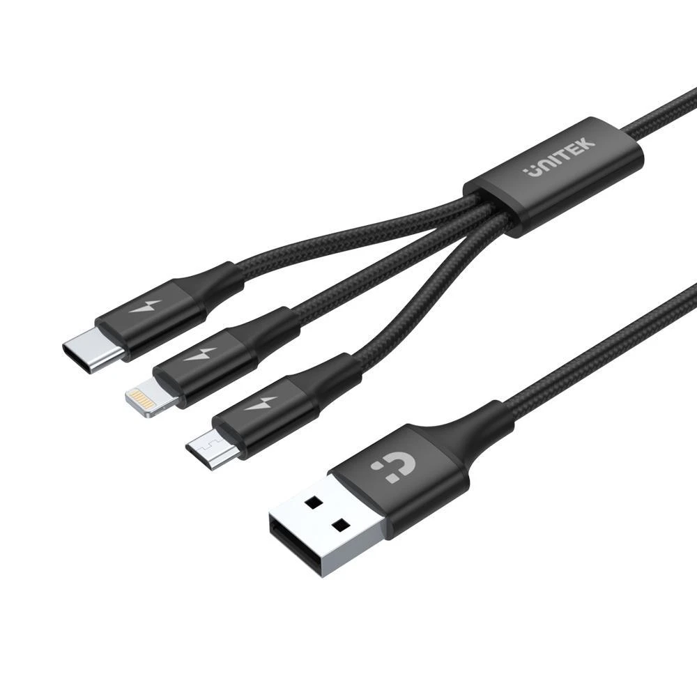 UNITEK kabelis USB 3in1 Juodas microUSB USB-C apšvietimas C14049BK
