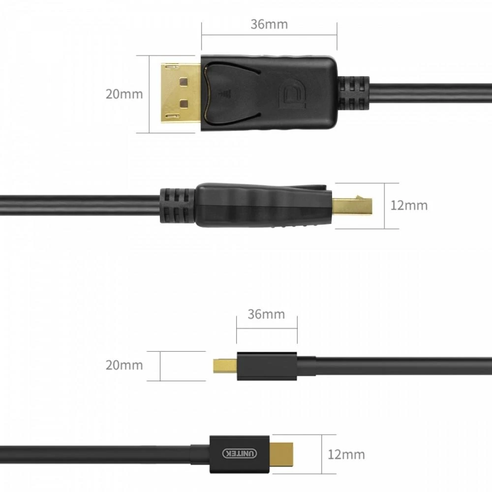 UNITEK Y-C611BK Unitek kabelis miniDisplayPort į DisplayPort M/M, 2m Y-C611BK