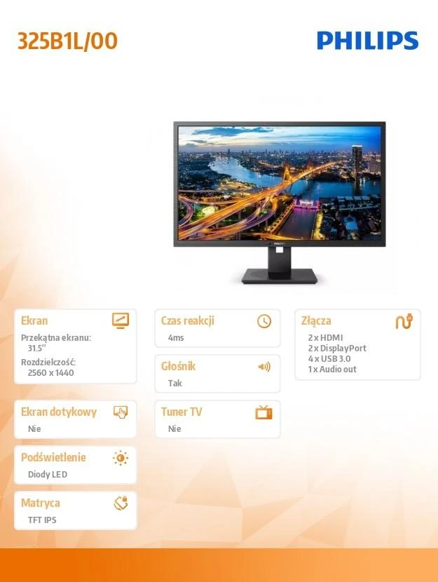 Monitorius PHILIPS 325B1L/00 32" QHD IPS HAS USB/DP/HDMI