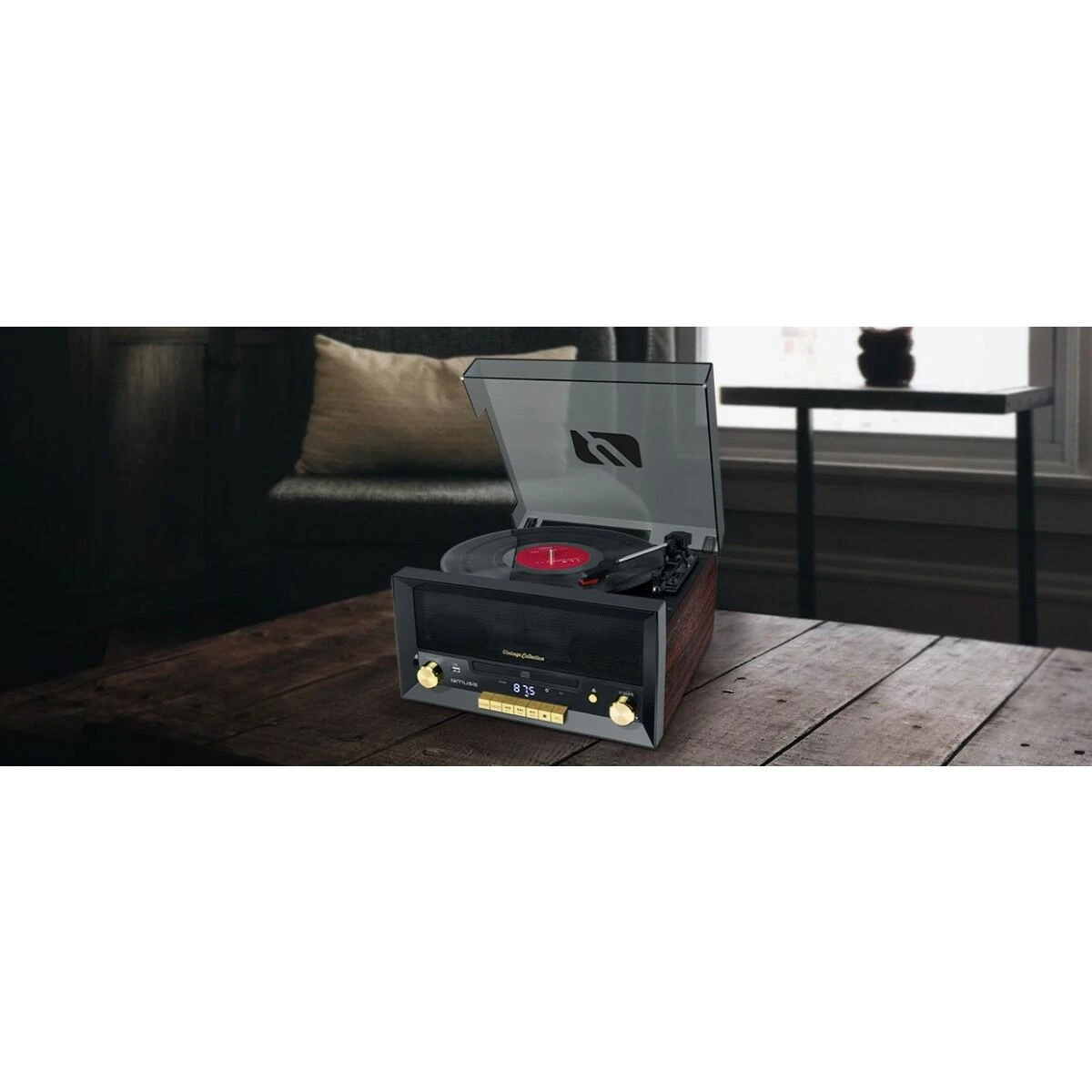 Muse Mūza | Patefono mikrosistema su vinilo deku | MT-112 W | Mikrosistemos kompaktinis diskas su patefonu | USB jungtis