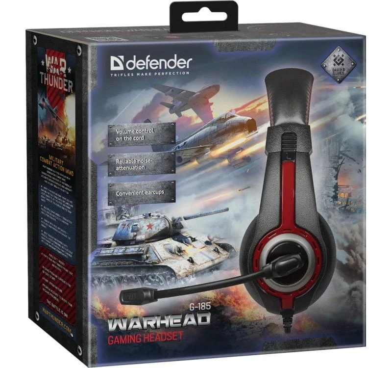 Defender laidinės ausinės su mikrofono kovine galvute g-185 juoda ir raudona 64106